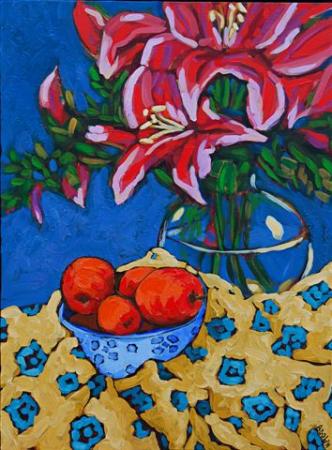 Pink Lilies and Apples - by Diane Adolph