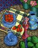 Strawberries and Blue Tableware - by Diane Adolph
